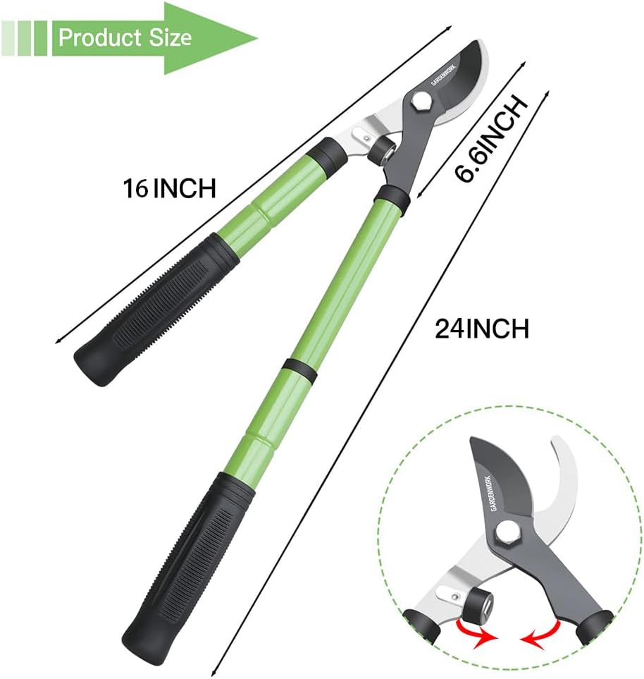 GARDENWORK 16-24" Loppers for Tree Trimmer Heavy Duty,Tree Branch Cutter,Extendable Tree Trimmer with SK5 High Carbon Steel Blade,Garden Shears with 1.6"Cutting Capacity