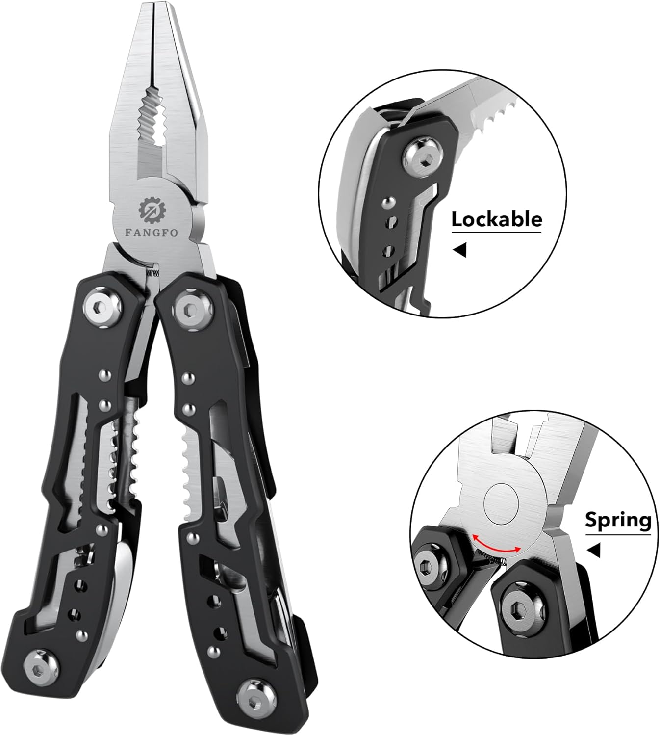 14-In-1 Multitool with Safety Locking, Professional Stainless Steel Multitool Pliers Pocket Knife, Bottle Opener, Screwdriver with Nylon Sheath ,Apply to Survival,Camping, Hunting and Hiking 1 Pcs