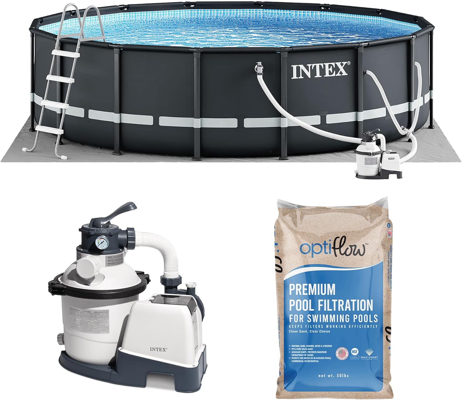 Ultra XTR 26325EH 488 x 122 cm con pompa a sabbia e sabbia filtrante premium OptiFlow da 22,7 kg