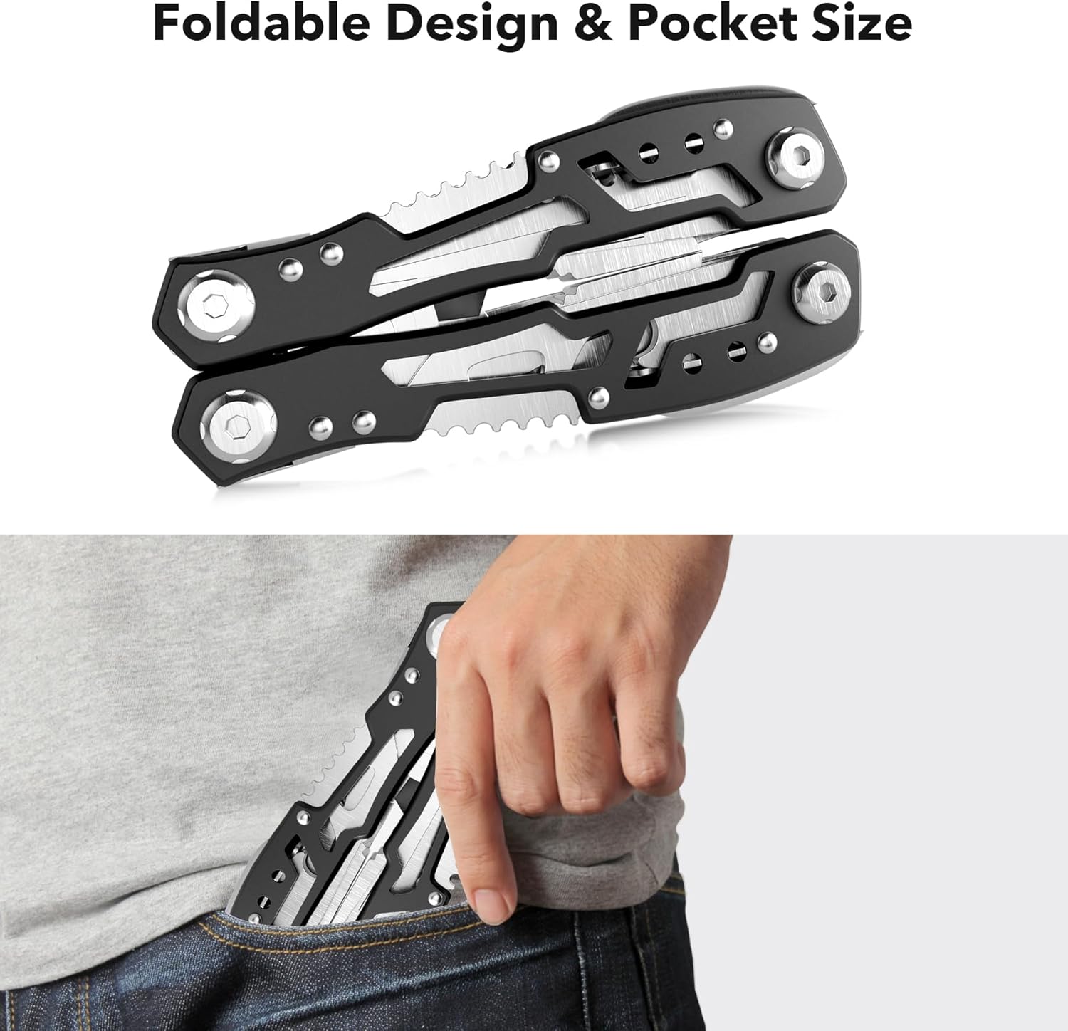 14-In-1 Multitool with Safety Locking, Professional Stainless Steel Multitool Pliers Pocket Knife, Bottle Opener, Screwdriver with Nylon Sheath ,Apply to Survival,Camping, Hunting and Hiking 1 Pcs