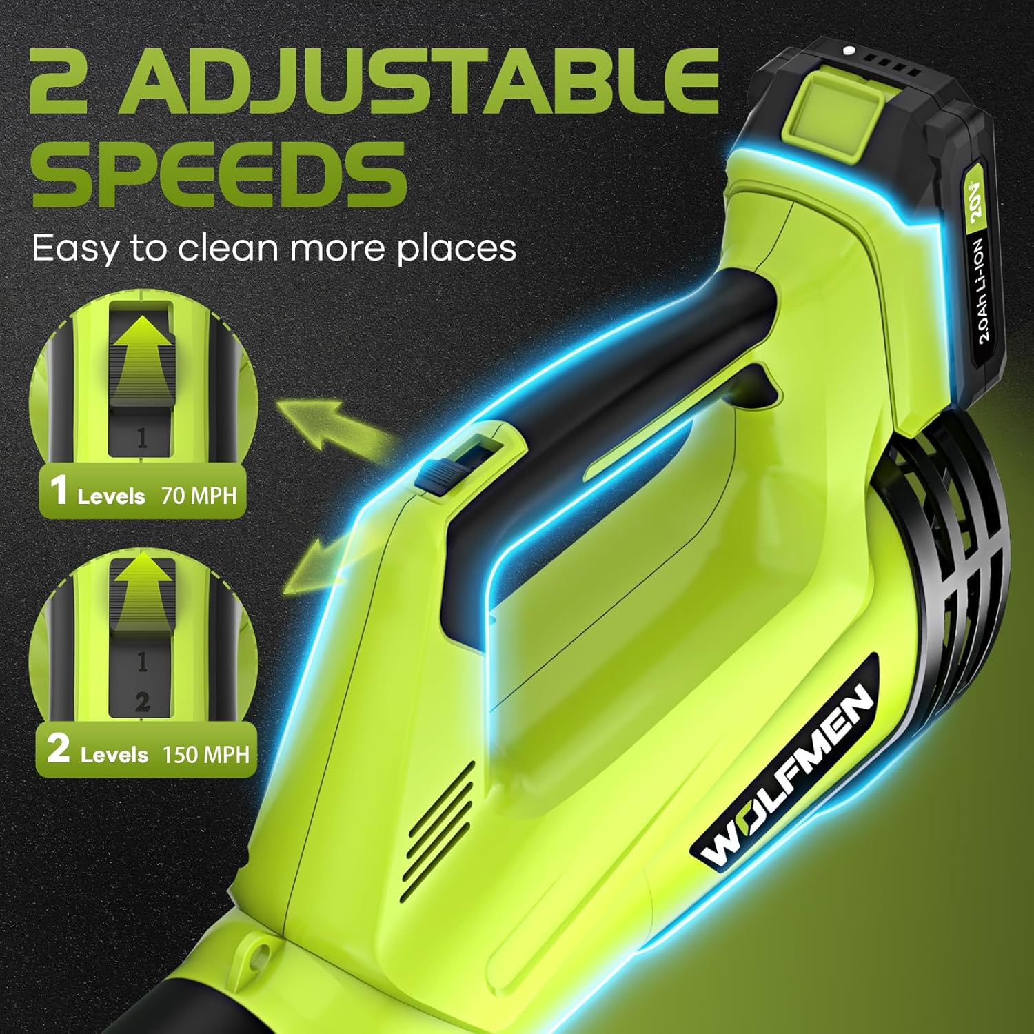 Leaf Blower, Electric Cordless Leaf Blower with 2 Batteries and Charger, 2 Speed Mode, Lightweight Leaf Blowers for Blowing Leaves, Lawn Care, Patio Cleaning and Dust