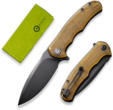 CIVIVI Folding Pocket Knife- Praxis Flipper Liner Lock Knife, 3.75" Black Stonewashed Blade with Cuibourtia Wood Handles, Reversible Clip for Everyday Carry Outdoor Use C803H