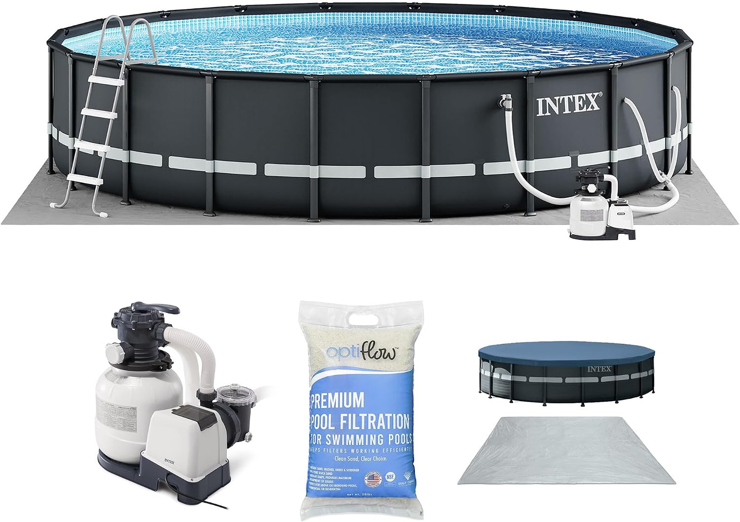 Ultra XTR 26325EH 488 x 122 cm con pompa a sabbia e sabbia filtrante premium OptiFlow da 22,7 kg