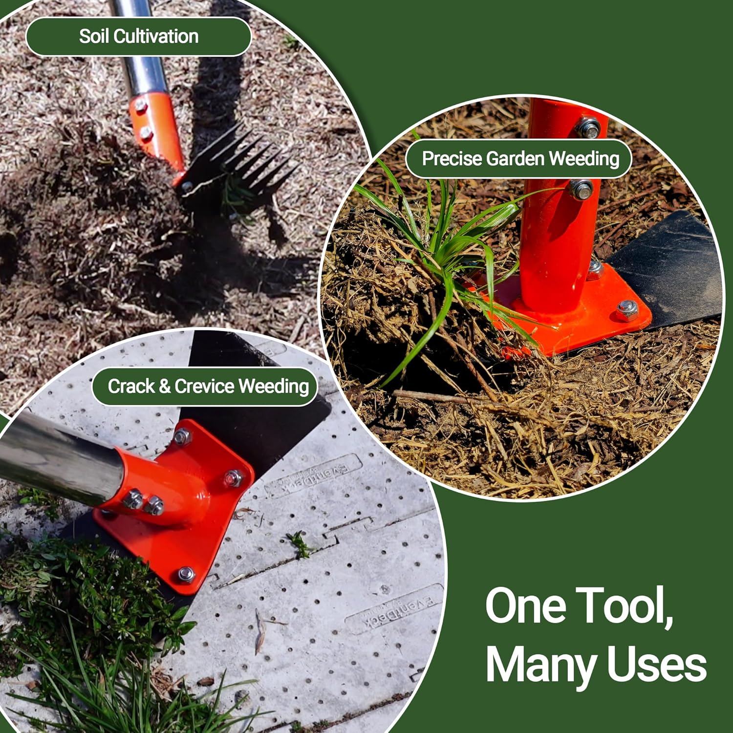 2-in-1 Garden Hoe and Weed Puller Rake, 60 Inch Adjustable Long Handle Weeding Tool Heavy Duty Spring Steel Head with Sand Texture Finish, Weed Remover for Garden, Yard, Lawn, Driveway
